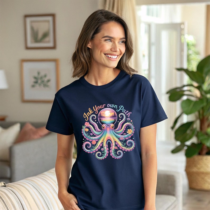 Octopus Tee, Ink Your Own Path Graphic, Kawaii Ocean Creature Shirt ...
