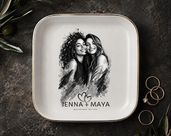Personalized Best Friend Jewelry Dish, Custom Photo Ring Dish, Friendship Gift, Custom Names Dish, Besties Keepsake