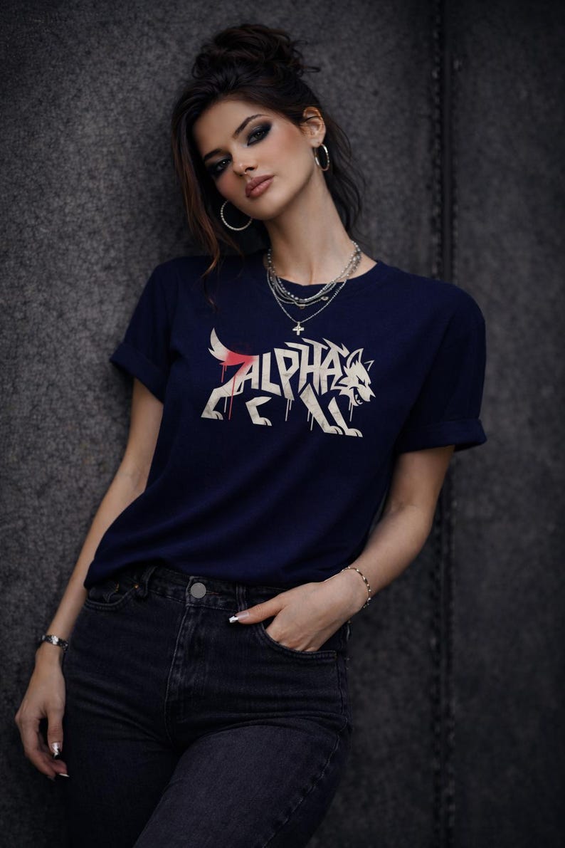 Alpha Wolf Shirt – Fierce Feminine Graphic Tee – Strong Woman Statement Shirt – Edgy Minimal Wolf Design – Dark Aesthetic Top