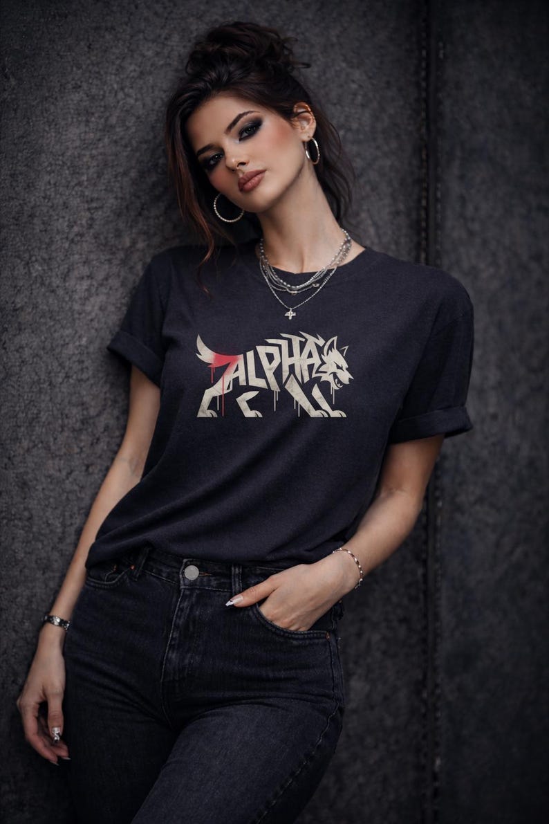 Alpha Wolf Shirt – Fierce Feminine Graphic Tee – Strong Woman Statement Shirt – Edgy Minimal Wolf Design – Dark Aesthetic Top
