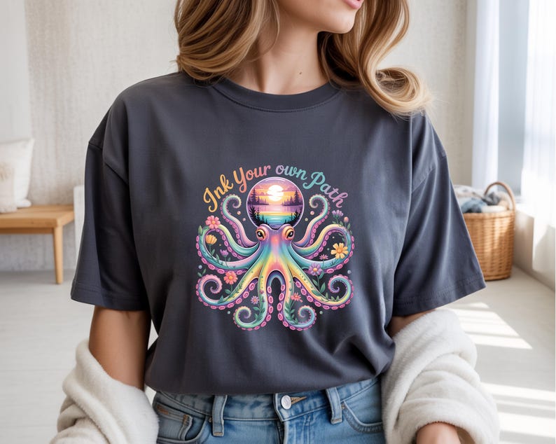 Octopus Tee, Ink Your Own Path Graphic, Kawaii Ocean Creature Shirt ...
