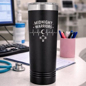 Midnight Warriors 625 ml sjuksköterskemugg, dubbelväggig isolerad, kaffekopp för skiftarbete