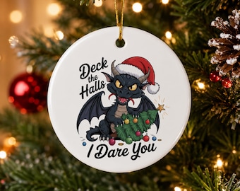 Funny Dragon Christmas Ornament Set, Naughty List Holiday Keepsake, Ceramic Tree Decor, Snowflake or Circle Gift, Double-Sided (1pc, 3pcs, 5