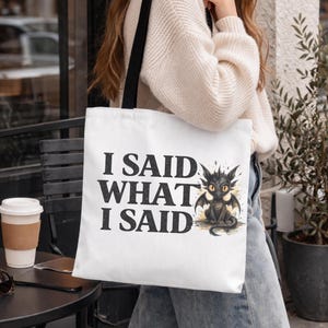 funny sarcastic tote bag with bold quote design aesthetic
