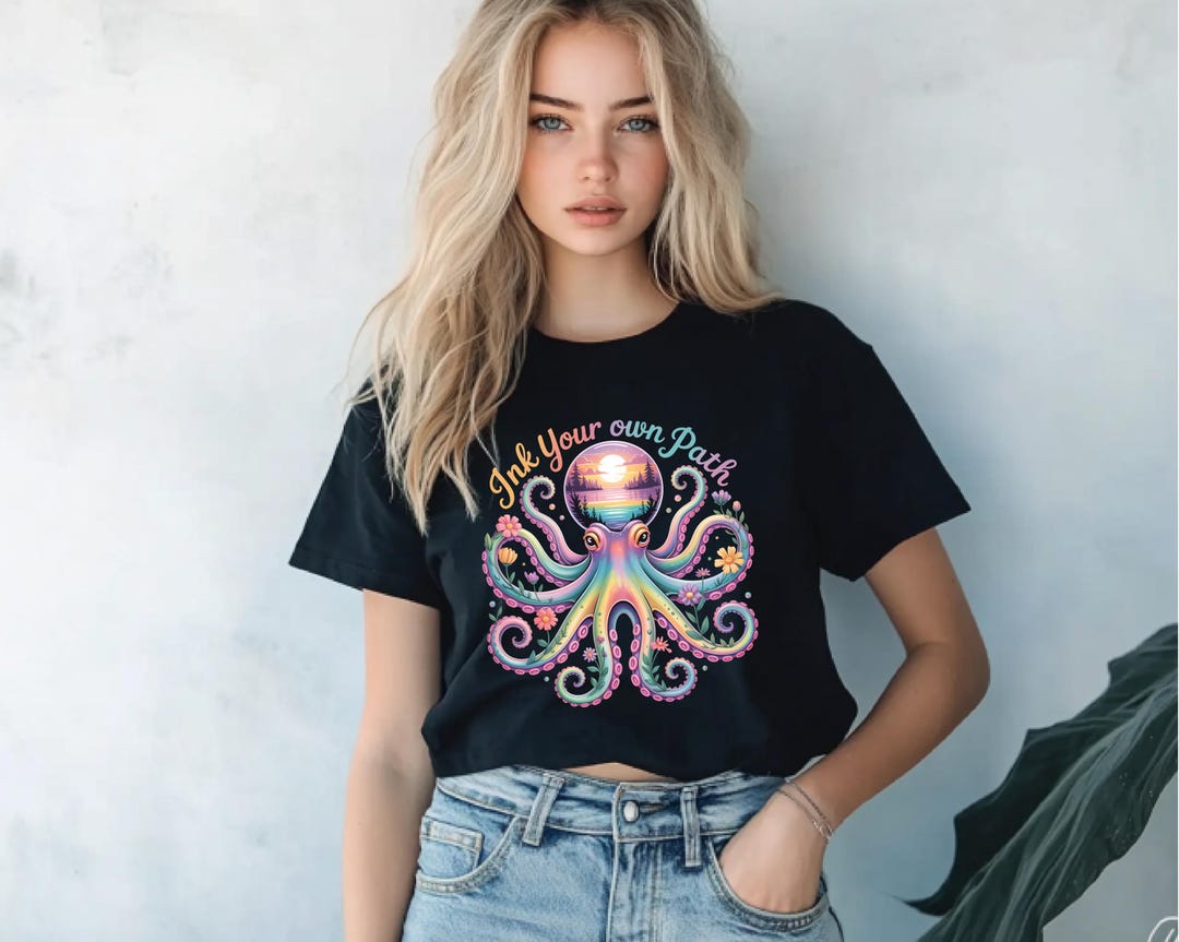 Octopus Tee, Ink Your Own Path Graphic, Kawaii Ocean Creature Shirt ...