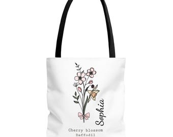 Custom Birth Flower Tote Bag: Personalized Floral Canvas Tote