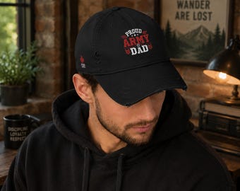 Gorra militar desgastada "Proud Army Dad", gorra militar bordada, regalo para papá del ejército canadiense, gorra de béisbol, gorra vintage negra para papá, regalo para el Día del Padre