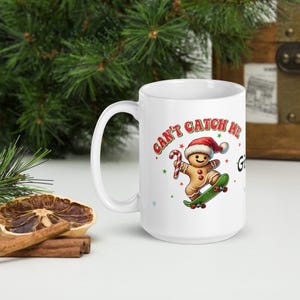 Tazza bianca lucida natalizia a forma di pan di zenzero, decorazione a forma di pan di zenzero, tazza per le feste, regalo di Natale, tazza da caffè, tazza da tè, tazza di Natale