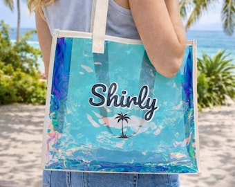 Personalized Holographic Beach Tote | Custom Palm Tree Bag