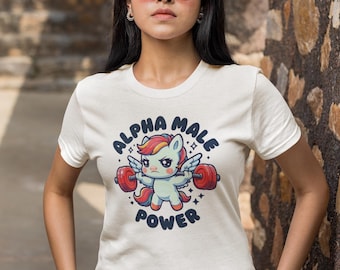 Camiseta irónica de unicornio con estampado de macho alfa - Camiseta gráfica divertida - Diseño vintage de arcoíris - Ropa casual unisex