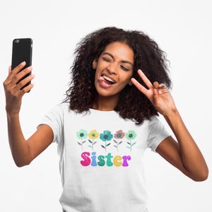 Sister Flower Graphic Tee: Vintage Floral Print, Unisex Cotton T-Shirt