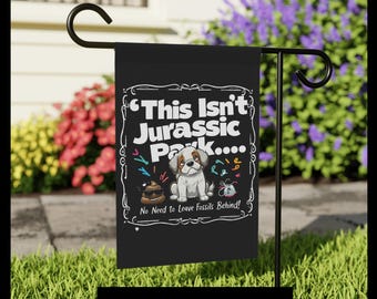 Bandeira engraçada para quintal com cocô de cachorro: decoração para animais de estimação inspirada em Jurassic Park