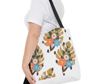 Borsa tote con stampa floreale: borsa per la spesa in poliestere ecologico