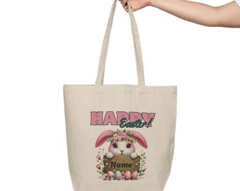 Easter Bunny Cotton Tote Bag: Custom Egg Hunt Accessory