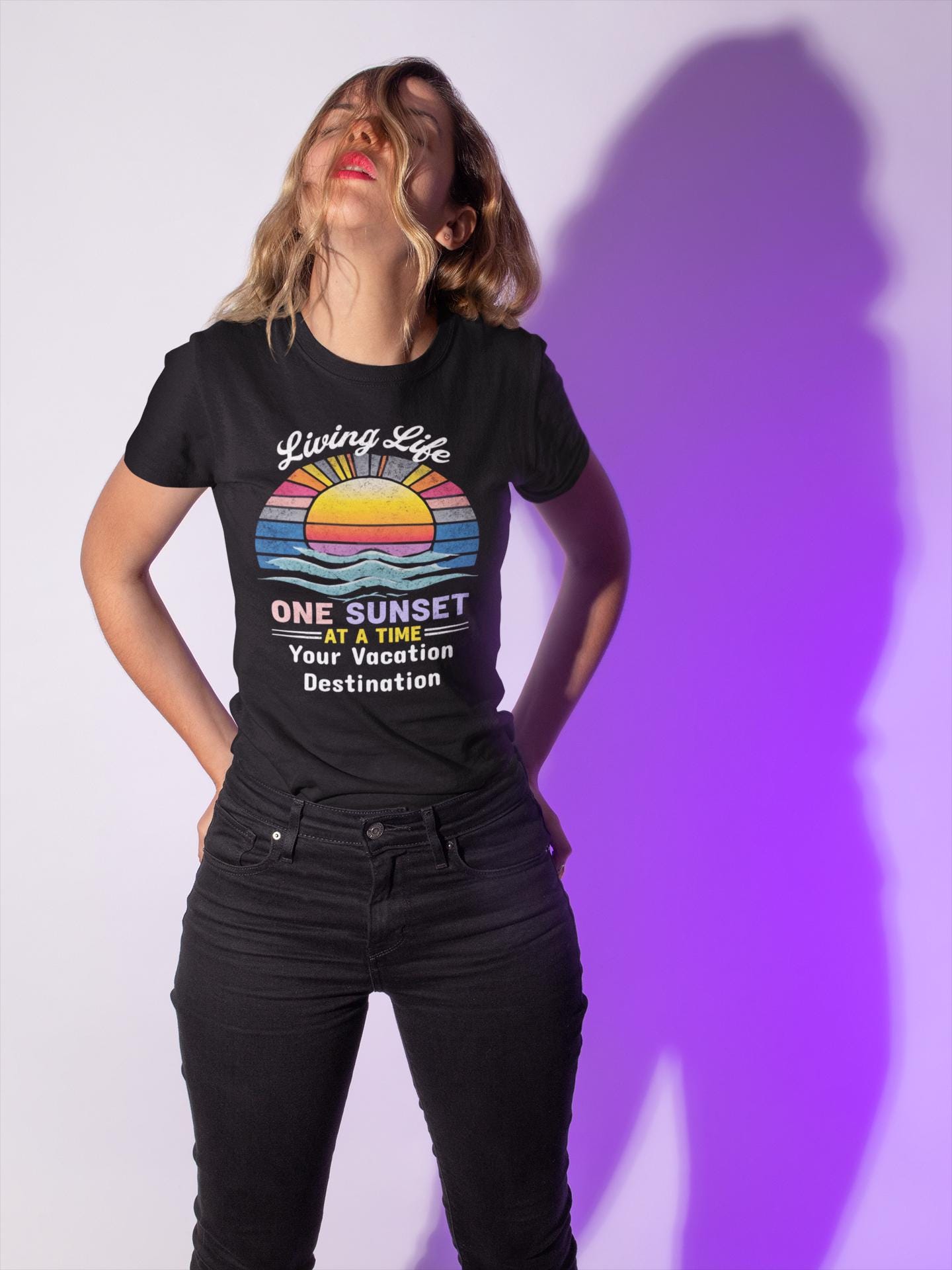 Sunset Graphic T-shirt: 100% US Cotton Vacation Tee - Etsy