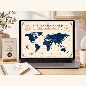 Personalized Family Adventure Atlas Canva Template, Vintage Travel Map (Digital Download)