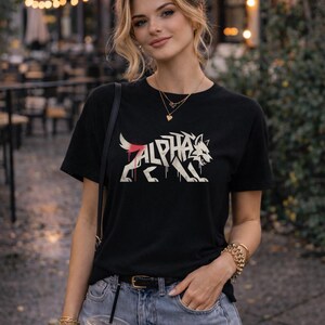 Alpha Wolf Shirt – Fierce Feminine Graphic Tee – Strong Woman Statement Shirt – Edgy Minimal Wolf Design – Dark Aesthetic Top