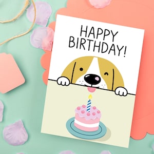 Birthday Card, Dog Lover Greeting Card, Cute Happy Birthday Card, Funny Celebration Card, Whimsical Happy Bday Card, Playful Animal