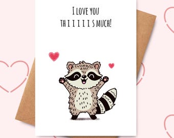 I Love You This Much Valentines Card, Cartoon Illustration Gift for Her or Him, Fathers Day Card, Friendship Card,