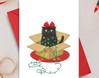 Funny Holiday Card Cute Black Cat Christmas Card for Cat Lovers Gift