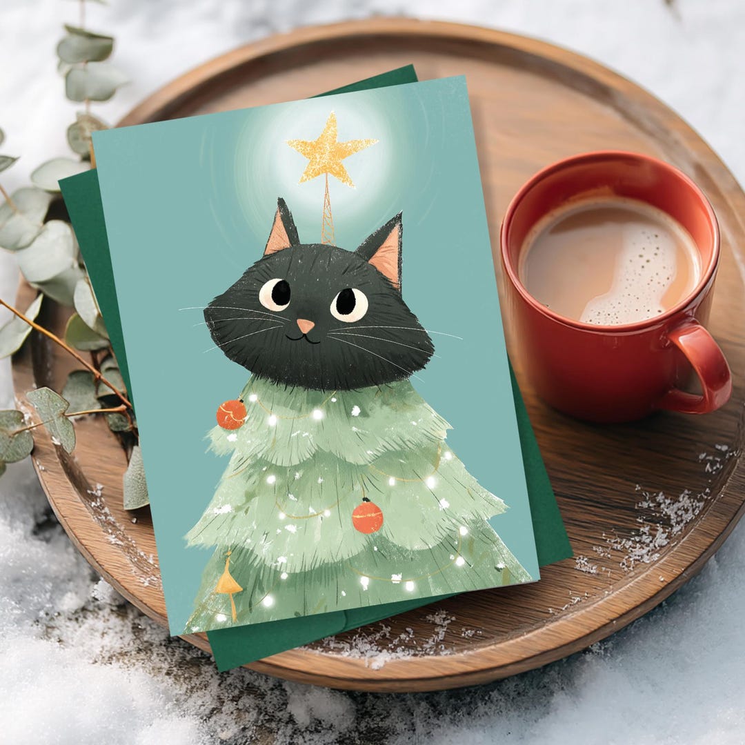 Cat Christmas Card Funny Black Cat Christmas Tree Topper Gift Idea for ...