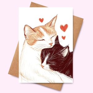 Cat Valentine’s Day Card – Cute Cats Birthday Card Hand-Drawn Love Card for Cat Lovers, Anniversary, Birthday, Mother&#39;s Day Card Gift Idea