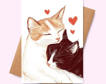 Cat Valentine’s Day Card – Cute Cats Birthday Card Hand-Drawn Love Card for Cat Lovers, Anniversary, Birthday, Mother's Day Card Gift Idea