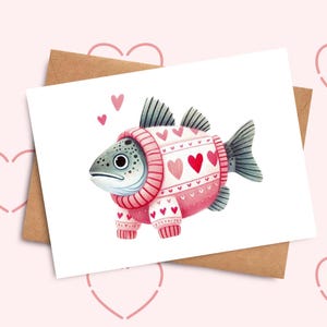 Cod Anniversary Card Funny Fish Valentines Card for Boyfriend Cute knitted Pink Sweater Fishing Theme Card for Anniversary Gift Idea