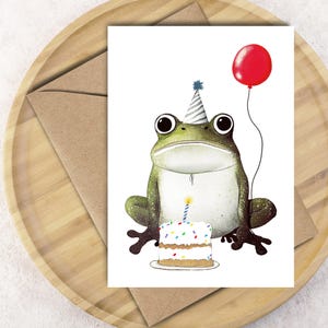 Funny Green Frog Birthday Card for Friend Watercolor Birthday Gift Idea for Him or Her Animal Themed Card Minimalist Card for Frog Lover