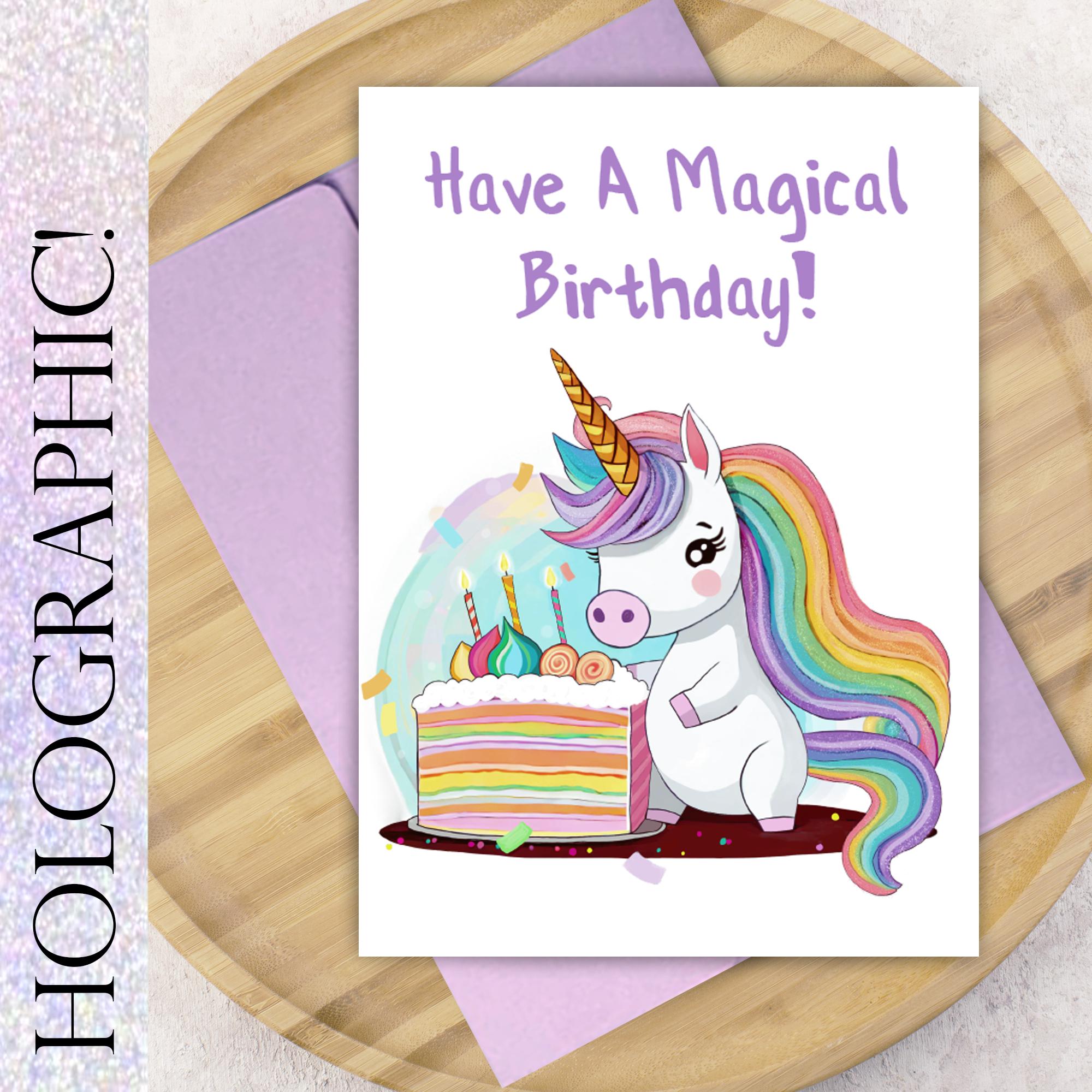 Holographic Unicorn Birthday Card: Pastel Rainbow Stationery Gift (5x7 Inches) Holographic Unicorn Birthday Card: Pastel Rainbow Stationery Gift (5x7 Inches)