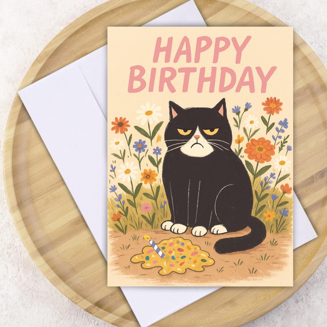 Funny Black Cat Birthday Card Gift Idea for Animal Lover Cards Cranky ...