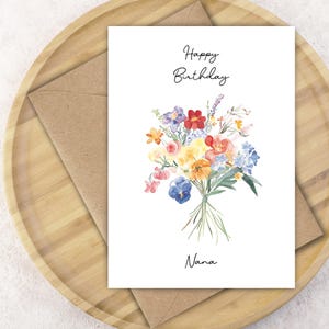 Wildflower Bouquet Birthday Card for Mom Custom Name Card Floral Gift Idea Beautiful Card from Son or Daughter Personalised Birthday Card