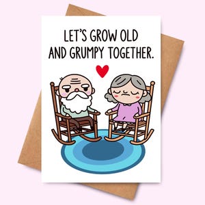 Carte de Saint-Valentin drôle de vieux couple, vieillissons et grincheux ensemble, humour pour adultes, carte de relation ludique, jolie papeterie pour elle ou lui