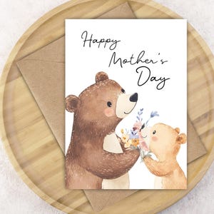 Mother&#39;s Day Card Personalized Gift Ideas for Mom Watercolor Wildflowers Bouquet Woodland Animal Card Elegant Greeting Card for Mum Mommy