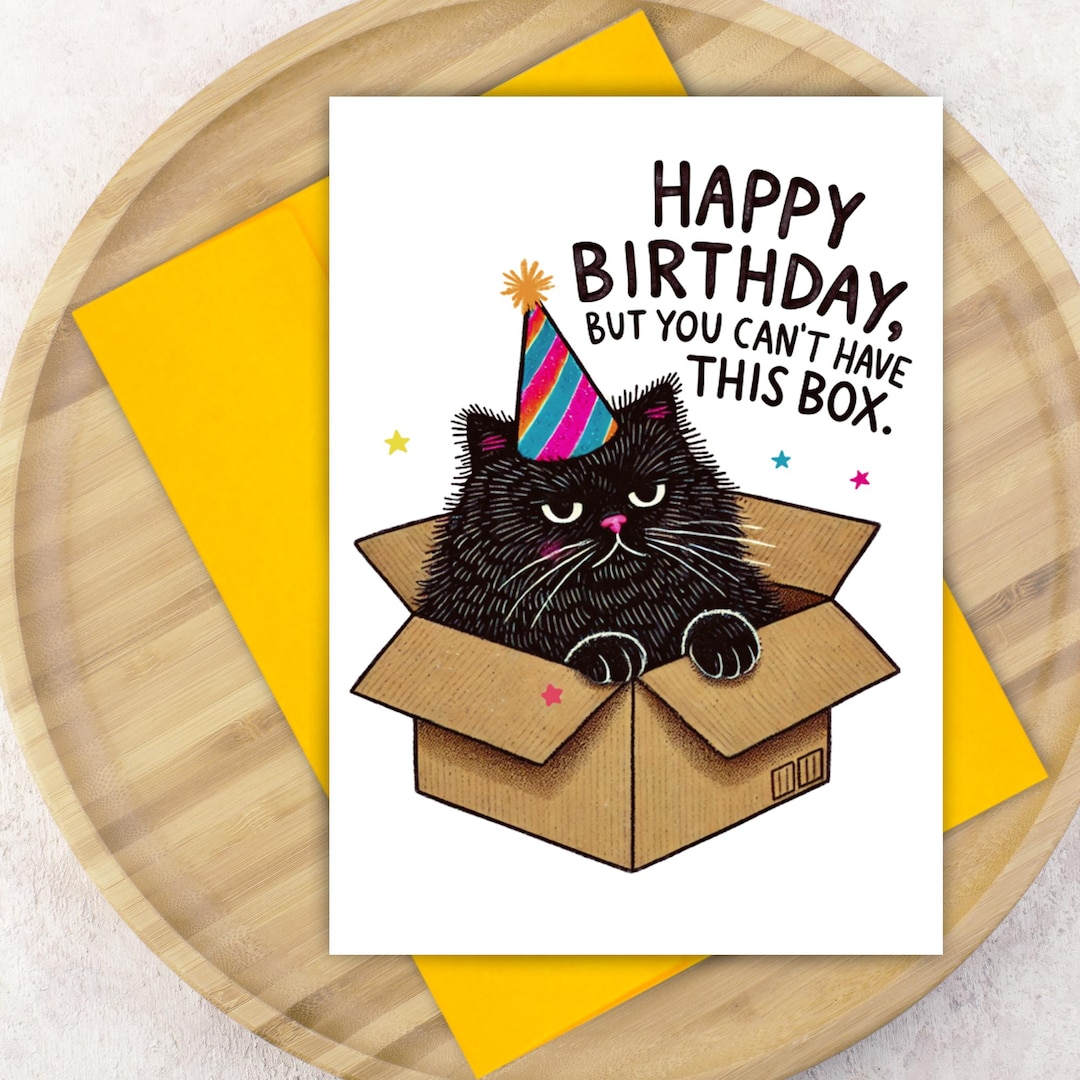 Funny Birthday Card for Cat Lovers Black Feline Illustration Cute ...