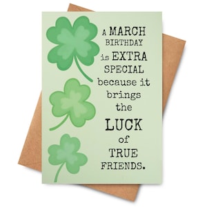 Carte d'anniversaire de mars Cadeau de la Saint-Patrick Cadeaux Shamrock Cartes d'anniversaire irlandaises porte-bonheur pour mari ou femme Art trèfle à quatre feuilles