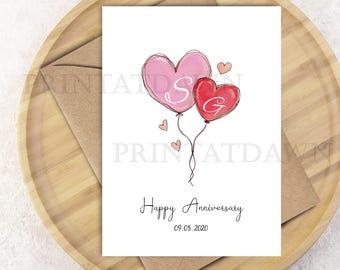 Carte d'anniversaire de couple personnalisée pour elle ou lui Idée cadeau pour couple personnalisée mignonne Carte d'anniversaire coeur aquarelle pour femme