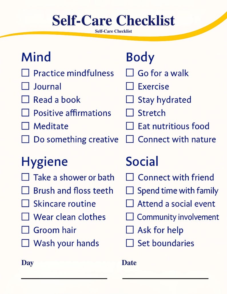 Daily Self-care Checklist Printable PDF - Etsy
