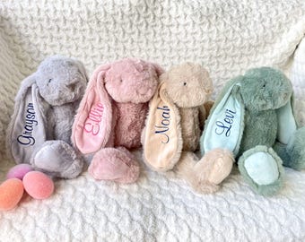 Easter Bunny| Embroidered Bunny Plush| Long Ears Bunny Soft Bunny Brown Beige Rabbit First Easter Bunny| Bunny Stuffed| Personalized Bunny
