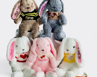 Easter Bunny| Embroidered Bunny Plush| Long Ears Bunny Soft Bunny Brown Beige Rabbit First Easter Bunny| Bunny Stuffed| Personalized Bunny