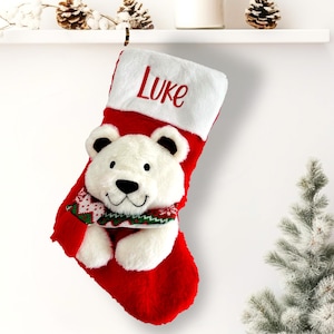 Christmas Stockings White Stockings Red Stockings Family Stockings with Name Polar Bear Reindeer Penguin Fox Bunny Stocking for Girl and Boy