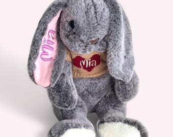 Easter Bunny| Personalized Bunny Stuffed Animal| Embroidered Bunny Plush Soft Bunny| Fluffy Rabbit Plush Bunny Plush Newborn Gift for Easter