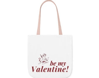 Be My Valentine! tygväska || Alla hjärtans dag-tygväska i canvas, sött cupidtryck, vintagestil, flerfärgade remmar, shoppingväska
