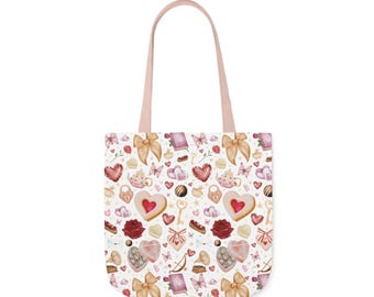 Bolsa de mano vintage de San Valentín // Bolsa de mano de lona para el día de San Valentín, bonito estampado de Cupido, estilo vintage, correas multicolor, bolsa de compras