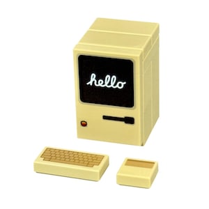 Custom printed Lego® Macintosh Set. Full minifigure scale set, inspired by the 1984 Apple Macintosh Original