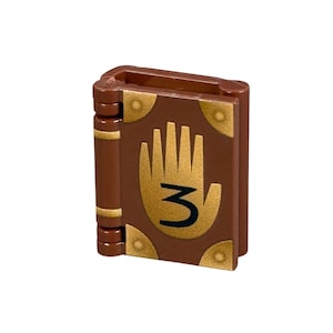 Könnte beinhalten: Ein braunes Buch mit goldenen Akzenten und einer goldenen Hand mit der Zahl 3 auf dem Einband. Der Buchrücken ist braun mit goldenen Details. Das Buch ist ein Spielzeug oder Sammlerstück.