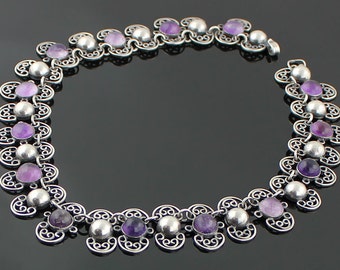 Vintage Mexican Amethyst and Sterling Silver Necklace by Margarita 1950