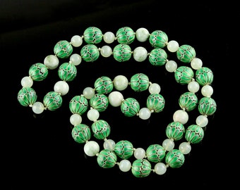 Vintage Chinese Enamel and Jade Bead Necklace