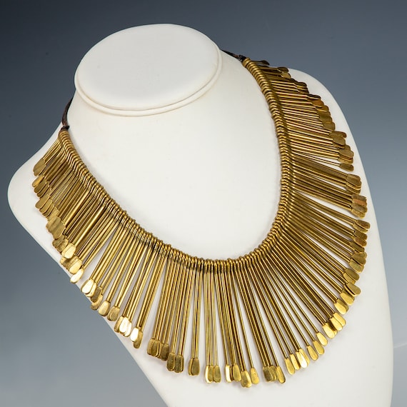 1970s Brass Bib Statement Necklace