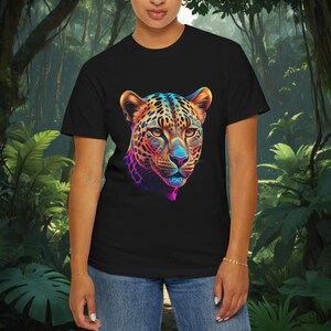 Leopard Graphic Tee, Neon Leopard, Abstract Shirt, Safari Shirt, Cat Lover, Gift T-shirt, Rainbow colors, Unisex T-shirt, Animal Tee, Gift T